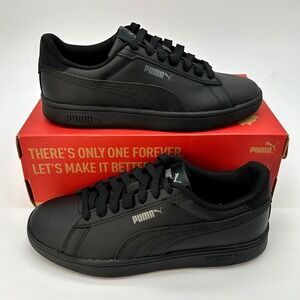 PUMA Smash 3.0 Big‎ Kids Size 6.5 Sneakers Black Leather Low Top NEW 392031-01